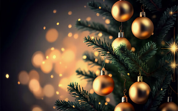 Real Fir Branches With Glittering In Abstract Defocused Background - This Image Contain 3d Rendering Element.