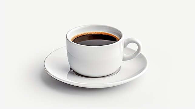 Image of cup of hot black coffee and a saucer isolated over white background.