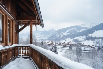 Obraz premium Cozy house in snowy winder village near forest