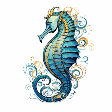 Seahorse in cartoon, doodle style. Isolated 2d vector illustration in logo, icon, sketch style, Eps 10. AI Generative