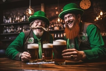 St. Patrick's Day, celebrating groups of people at the bar wearing clothes with green shades