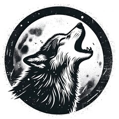 illustration of howling wolf, vintage grunge logo, ai generate - obrazy, fototapety, plakaty