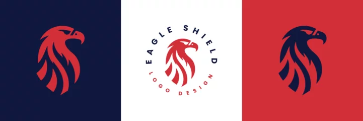 Fotobehang Eagle shield logo Design, Shield eagle logo inspiration, Eagle and shield logo design, Bird, falcon or hawk head badge emblem vector icon © iamfrk7