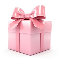 A pink gift box with a pink bow. Photorealistic clipart on white background.