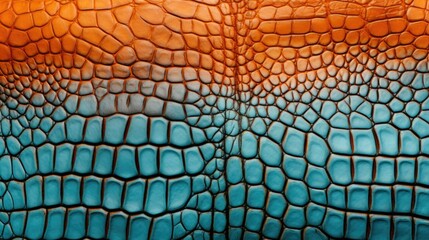A close up of an orange and blue snake skin.