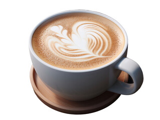 Cup of cappuccino coffee with foam heart isolated on transparent background