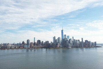 NYC skyline from Jersey over the Hudson River with the skyscrapers. Manhattan, Midtown, NYC, USA....