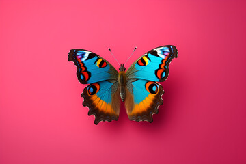 Colorful Aglais io Butterfly on Pink