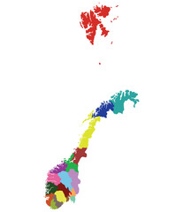Norway map. Map of Norway divided in administrative regions