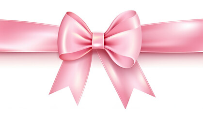 A pink ribbon with a bow on a white background. Photorealistic clipart on white background.