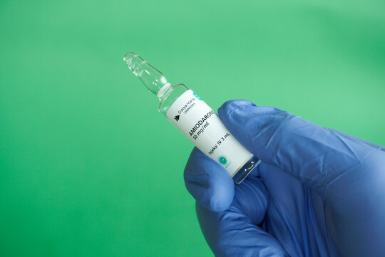 Balikpapan, August 1 2023, A drug called amiodarone is used to treat heart rhythm disorders on ecg paper