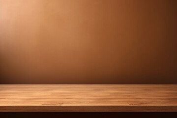 an empty wooden table Brown wall