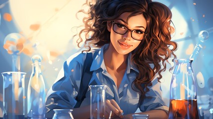 Animated Female Chemist Experimenting in Laboratory