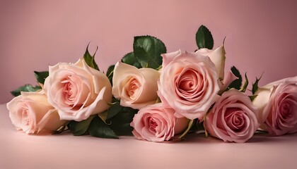 Fototapeta premium blush pink roses on pink background