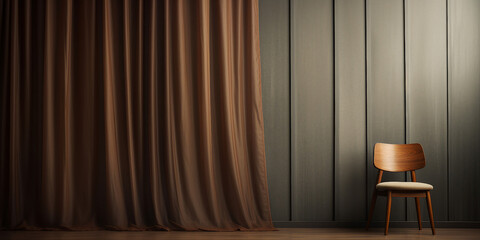 An empty wooden table curtain background with Chair