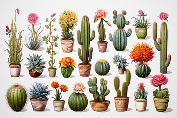 Realistic cactus drawing in a botanical style on a white background. 