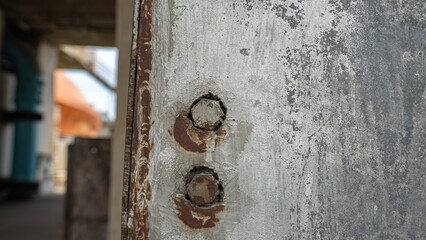 Metal wall mounting bolts Hexagonal shape There were brown rust stains on it. silver surface Thick...