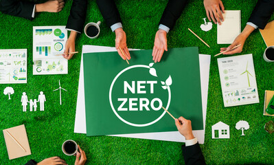 Top view panorama banner group of business people planning for alternative net zero energy...