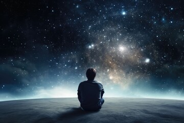 An man thinking about the vastness of the universe.