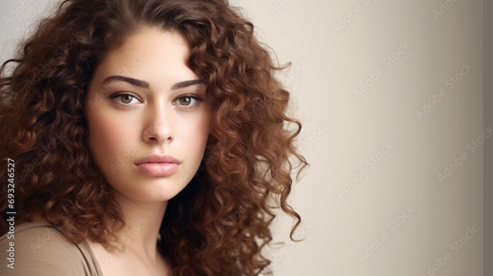 Wall mural Portrait of a charming woman with curly hair 