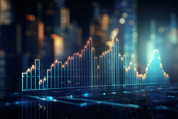 Dynamic Glowing Digital Graph on Dark Background Illustrating Market Trends