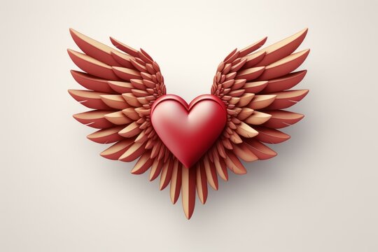 Heart with Cupid wings. Background with selective focus and copy space