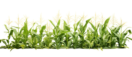 Green cornfield ready for harvest, on transparent background. Generative AI - obrazy, fototapety, plakaty
