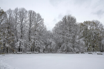 Winter Landscape of South Park in city of Sofia, Bulgaria