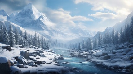 Embrace the serene beauty of winter's embrace as icy tendrils cascade down a mountainous canvas. Tell your story within the expansive copy space of this