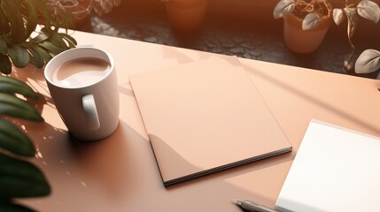 Obraz na płótnie Canvas A blank book and a cup of coffee.