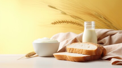 Fototapeta na wymiar A b ottle of milk and bread