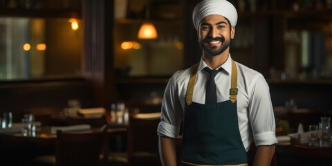 Fototapeta na wymiar East Indian Man Waiter Occupation Employment Good Looking Setting Generative AI
