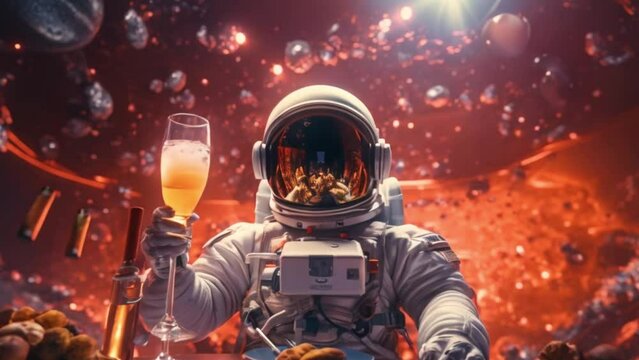 astronaut with drink, 4k footage, short video 
