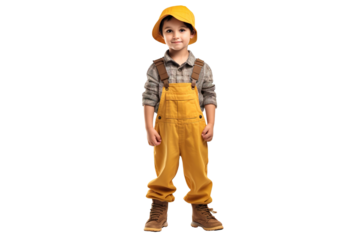 A Little boy in a farmer suit on a transparent background PNG. Children's dream career