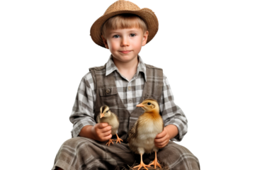 A Little boy in a farmer suit on a transparent background PNG. Children's dream career