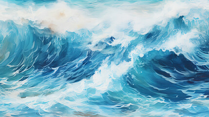 Seascape Scene. Summer Vacation Banner with Blue Ocean Lagoon and Powerful Waves