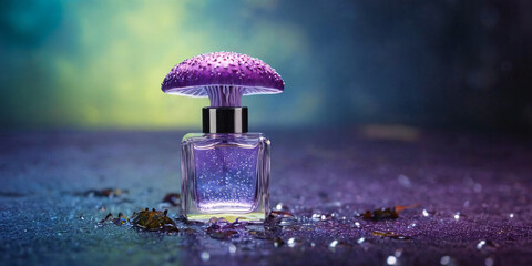 purple mushroom perfume bottle commercial photo - obrazy, fototapety, plakaty