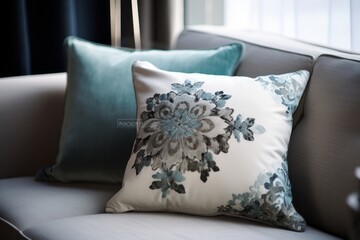 close up of pillows on sofa decoration in living room at home