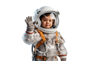 A little boy in astronaut suit on transparent background PNG. Children's dream career concept
