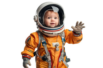 A little boy in astronaut suit on transparent background PNG. Children's dream career concept