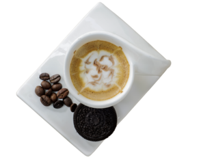 a cup of espresso macchiato with choco chip