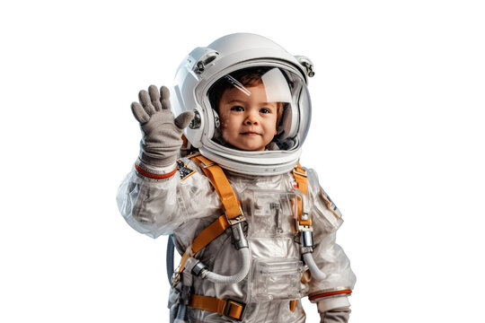 A little boy in astronaut suit on transparent background PNG. Children's dream career concept