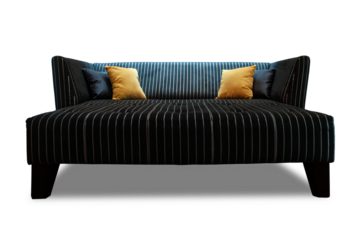 black couch with yellow pillows