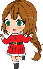 Christmas little girl cartoon flat icon isolated