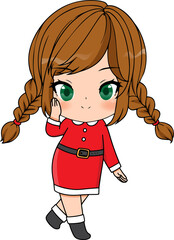 Christmas little girl cartoon flat icon isolated