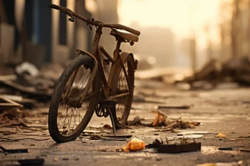 Foto op Canvas Bicycle on the ground post apocalypse © jufri