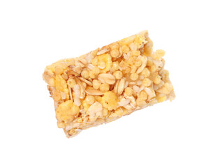 One piece of tasty granola bar isolated on white