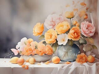 Mesa con florero en tonos pastel