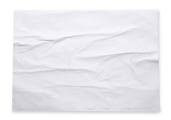 White crumpled sheet of paper on light grey background, top view. Wall poster