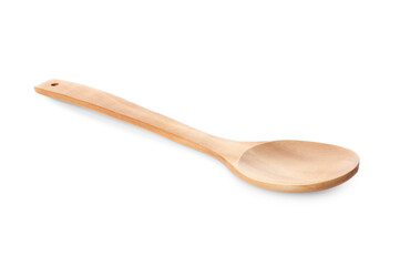 One empty wooden spoon isolated on white